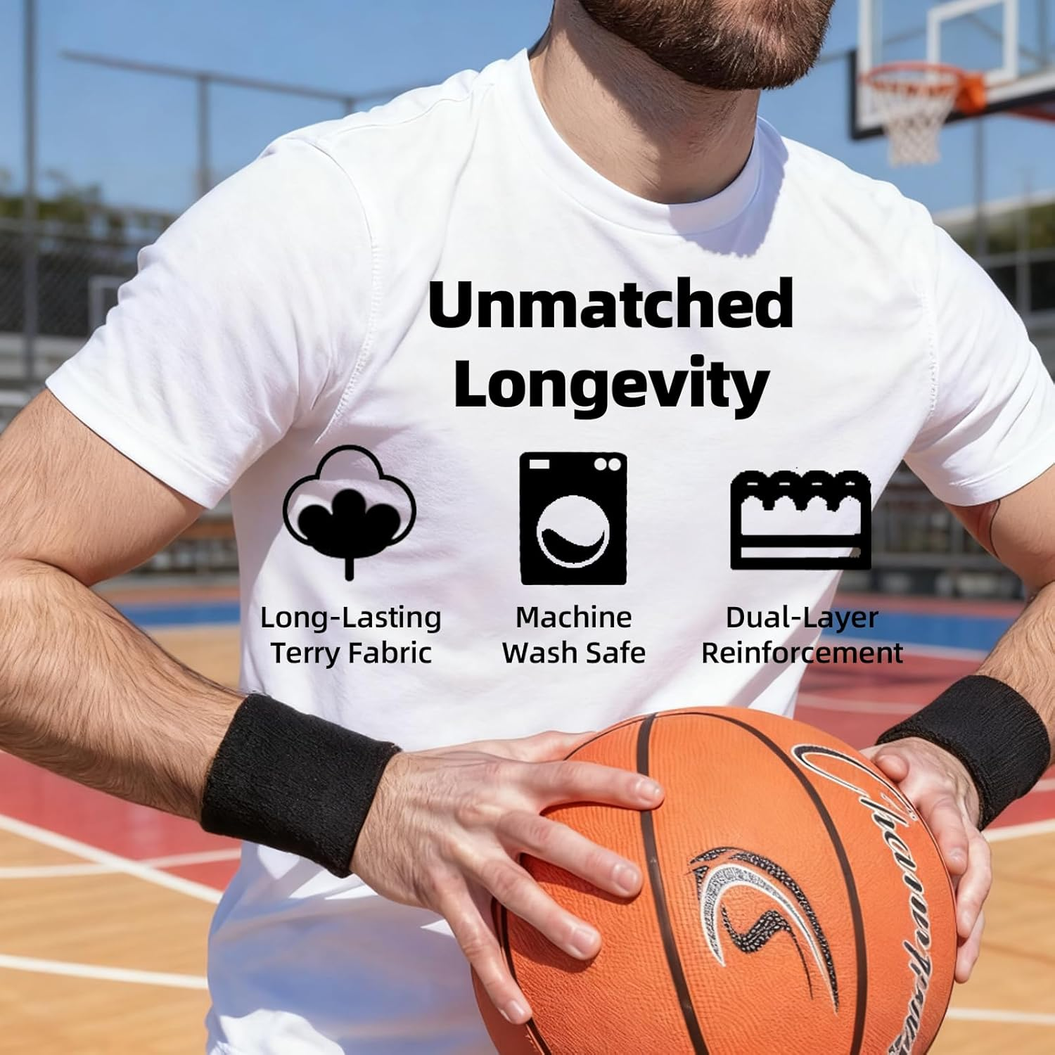 ONBPIY Sports Wristbands 1 Pairs Sweat Absorbing Wrist Bands for Men Women Gym Tennis Basketball Running Workout image number 2