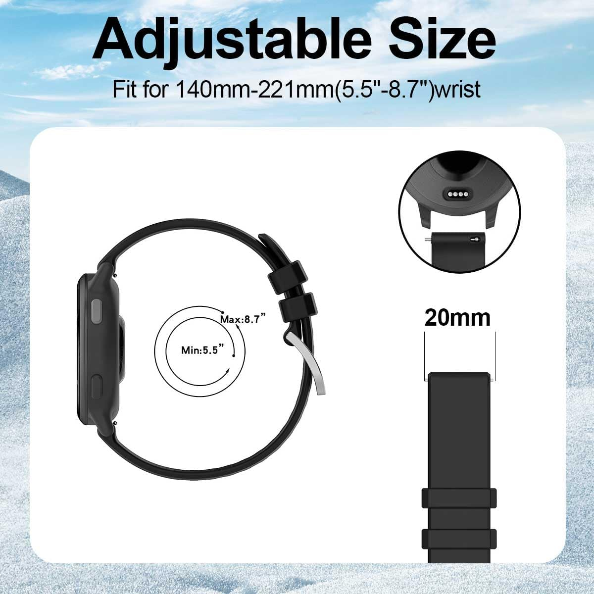 (3 Pack) T Tersely 20Mm Silicone Bands for Garmin Forerunner 55/245/Vivoactive 6/5/3/3 Music, Sport Wristbands for Venu,Venu SQ/SQ2/2 Plus,Approach S50,Vivomove Luxe/Style,Watch Straps for Garmin image number 2