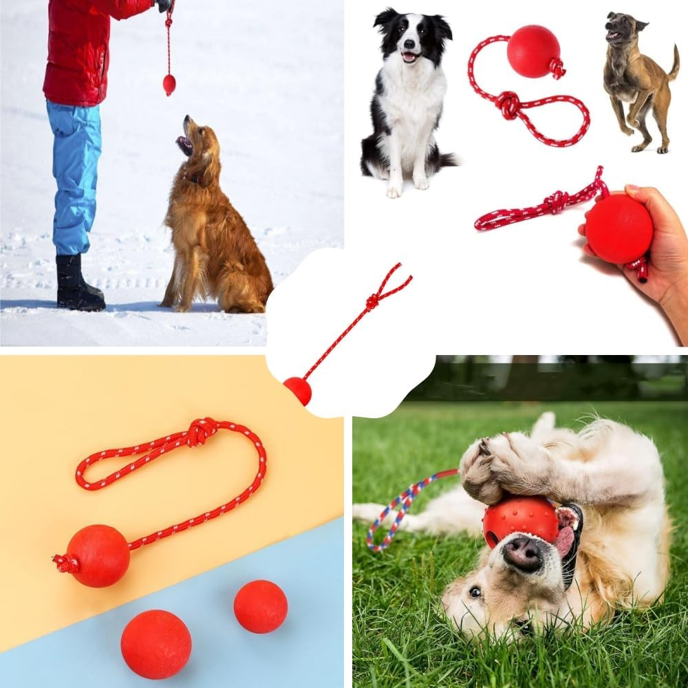 Changyeah Pack of 3 Elastic Dog Toy Ball with Rope, with Cord, Natural Rubber Dog Ball, Soft and Elastic Dog Balls, Throwing Ball with Rope for Large and Small Dogs image number 1