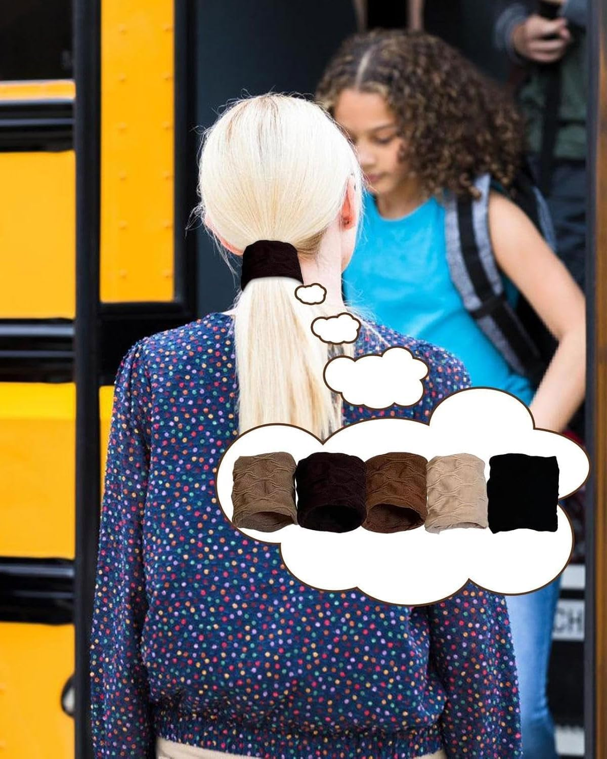 WUNZILO Pack of 10 Hair Bands for Women Girls Large Elastic Strong Hair Bobbles Seamless Cotton Holder Ties Stretching Ponytail Hair Pompoms for Thick Heavy Curly Hair, Brown Colour