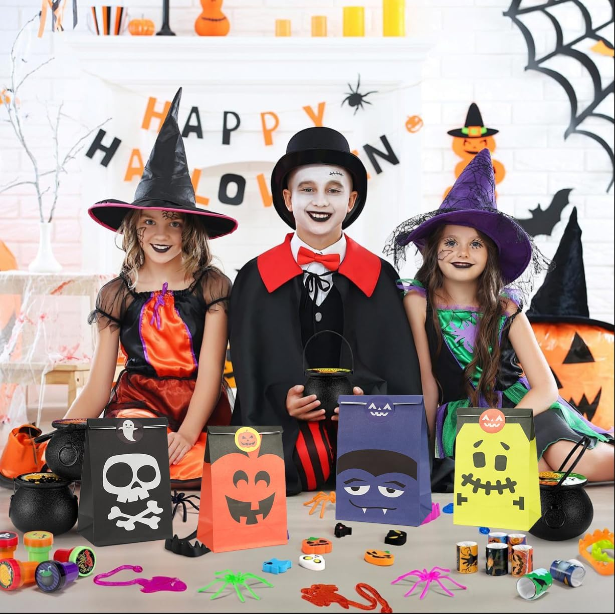 Halloween Paper Bags, 24 Pcs Halloween Goodie Bags, Trick or Treat,Treat Bag for Wrapping, Party Favor, Decration, Candy, Cookie Bag 18X10X6Cm