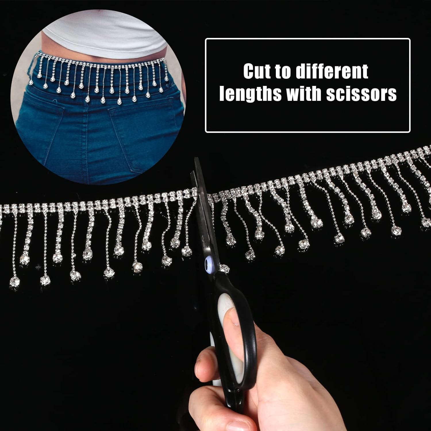 AIEX 1 Yard Rhinestone Fringe Trim, Crystal Tassel Fringe Trim Rhinestone Ribbon Tassel Chain for Wedding Party Necklace DIY Bag Clothing Accessories Vase Decorations (Silver) image number 6