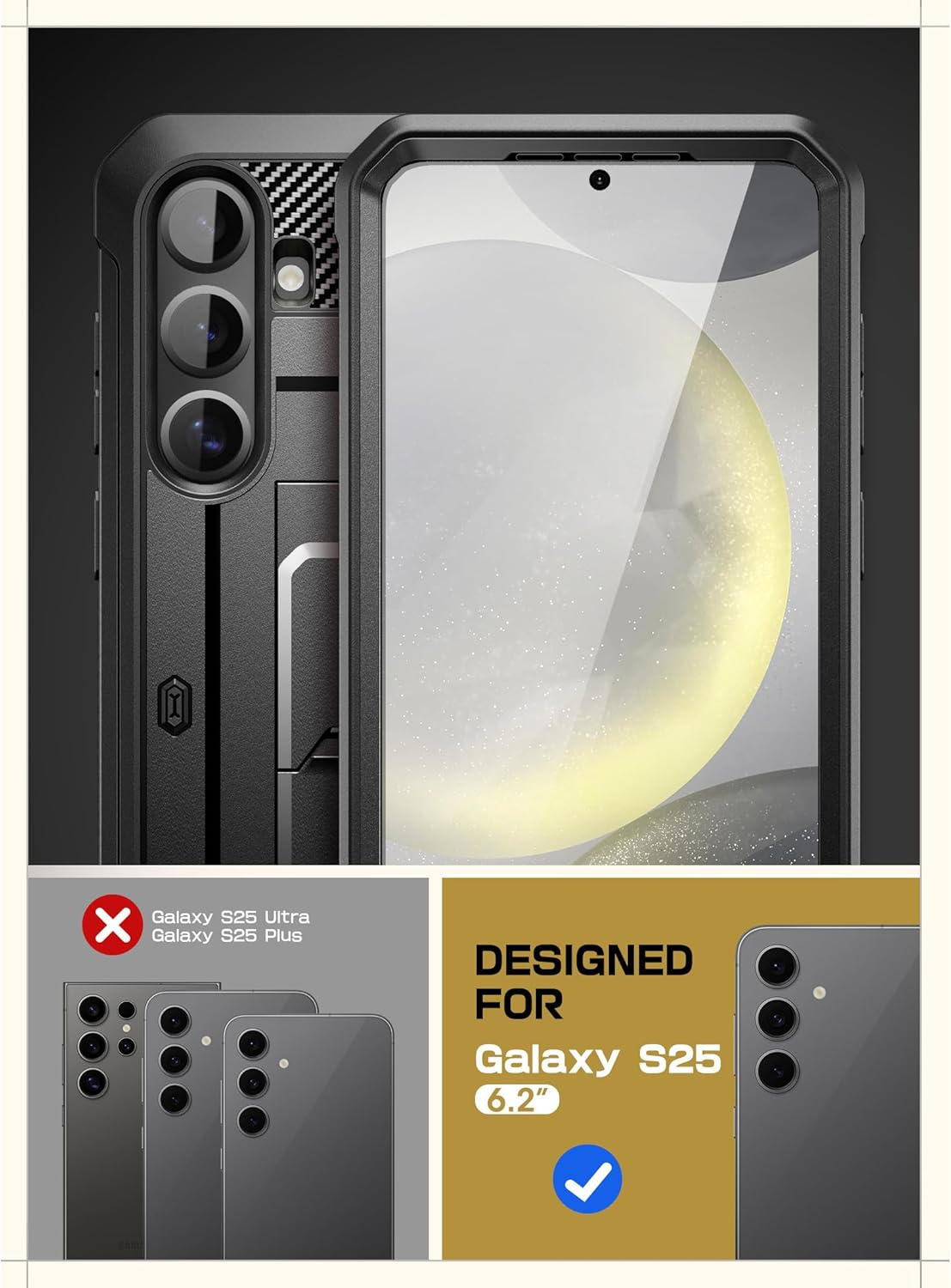 SUPCASE for Samsung Galaxy S25 Case with Stand (Unicorn Beetle Pro), [2 Front Frames] [Built-In Screen Protector & Belt-Clip] Military-Grade Protection Rugged Phone Case for Galaxy S25 6.2", Black image number 2