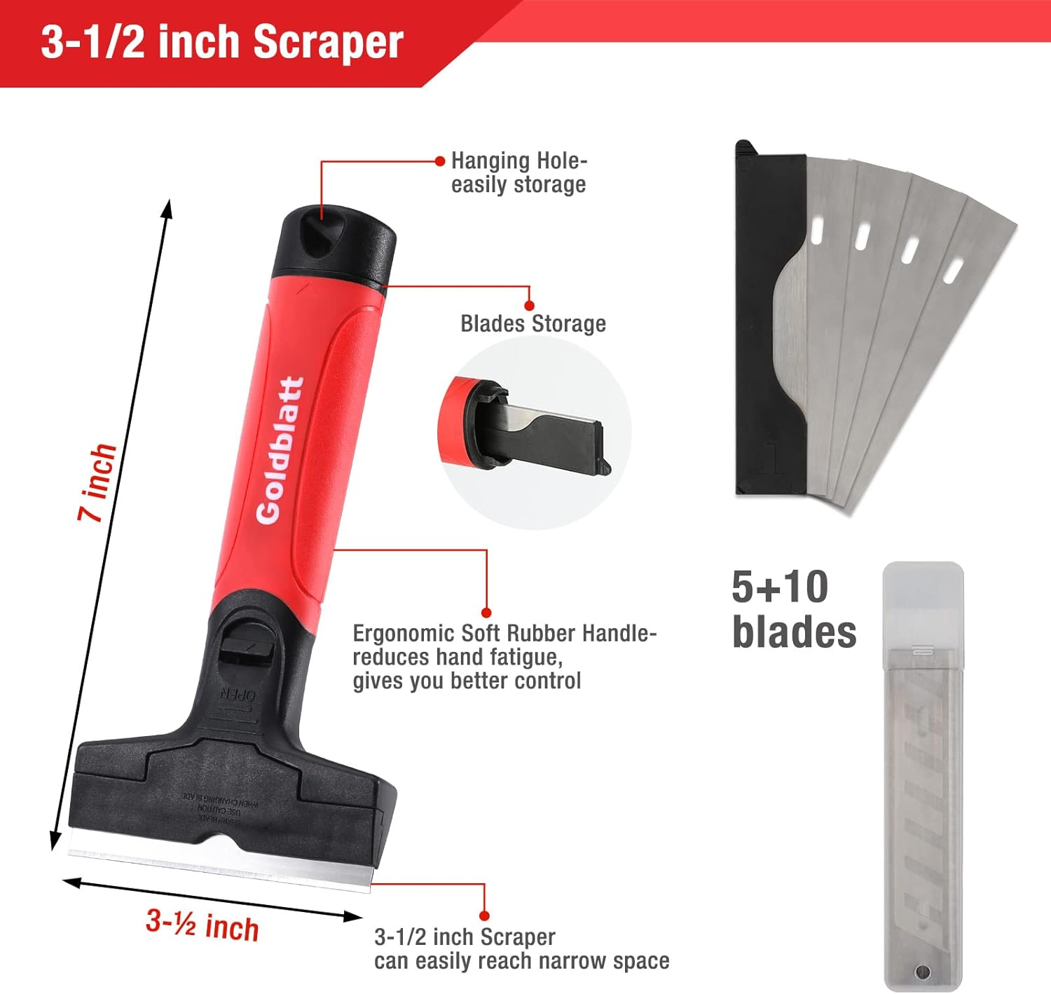 Goldblatt 2 Pieces Glass Scraper Set ​With 20-Piece Blades - 4 Inch Industrial Floor Scraper Tool with Long-Handle, Heavy Duty Razor Holder for Cleaning Caulk, Paint, Glue on Glass, Tiles, Walls