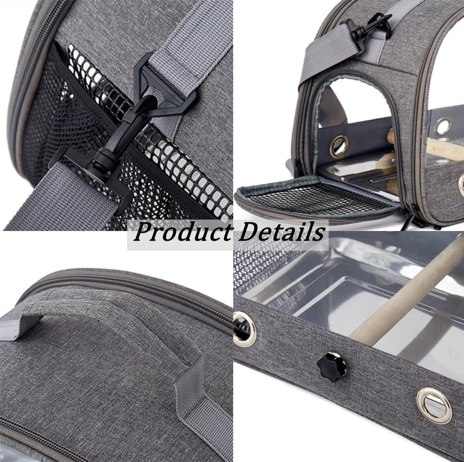 Backpack for Birds with Wooden Stick, Bird Carry Bag with Standing Bar and Stainless Steel Tray, Lightweight Backpack for Parrot, with Stainless Steel Tray and Standing Pole, for Parrots, Parakeets - Black image number 4