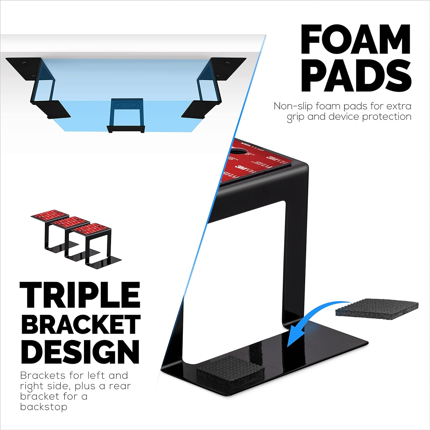 3&rdquo; Metal under Desk Laptop, Cable Box & Router Holder Mount, Adhesive & Screw In, Holds Upto 3" Devices like Small Computers, Macbook, Surface, Keyboard, Network Switch, Modems & More - Black image number 7