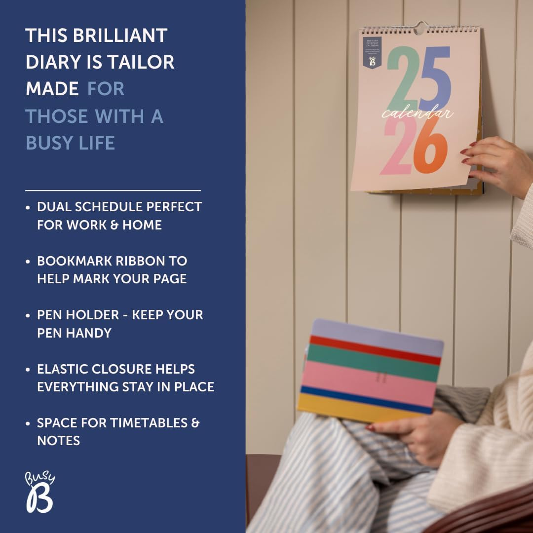 Busy B Diary - A5 Mid-Year Academic Diary - Busy Life Weekly Journal - Aug '25 - Aug '26 - Multi Stripe Cover - Life Planner with Dual Schedules, Year Calendar, Pen Loop, Pockets & Elastic Closure image number 3