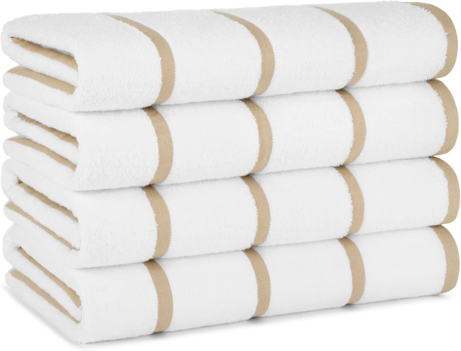 Arkwright Las Rayas Beach Towels - (Pack of 4) 100% Ring Spun Cotton Soft Quick Dry White Bath Towel, 480 GSM Towels for Hotel, Resort, Spa, Hot Tube, 30 X 60 In, Beige Stripes
