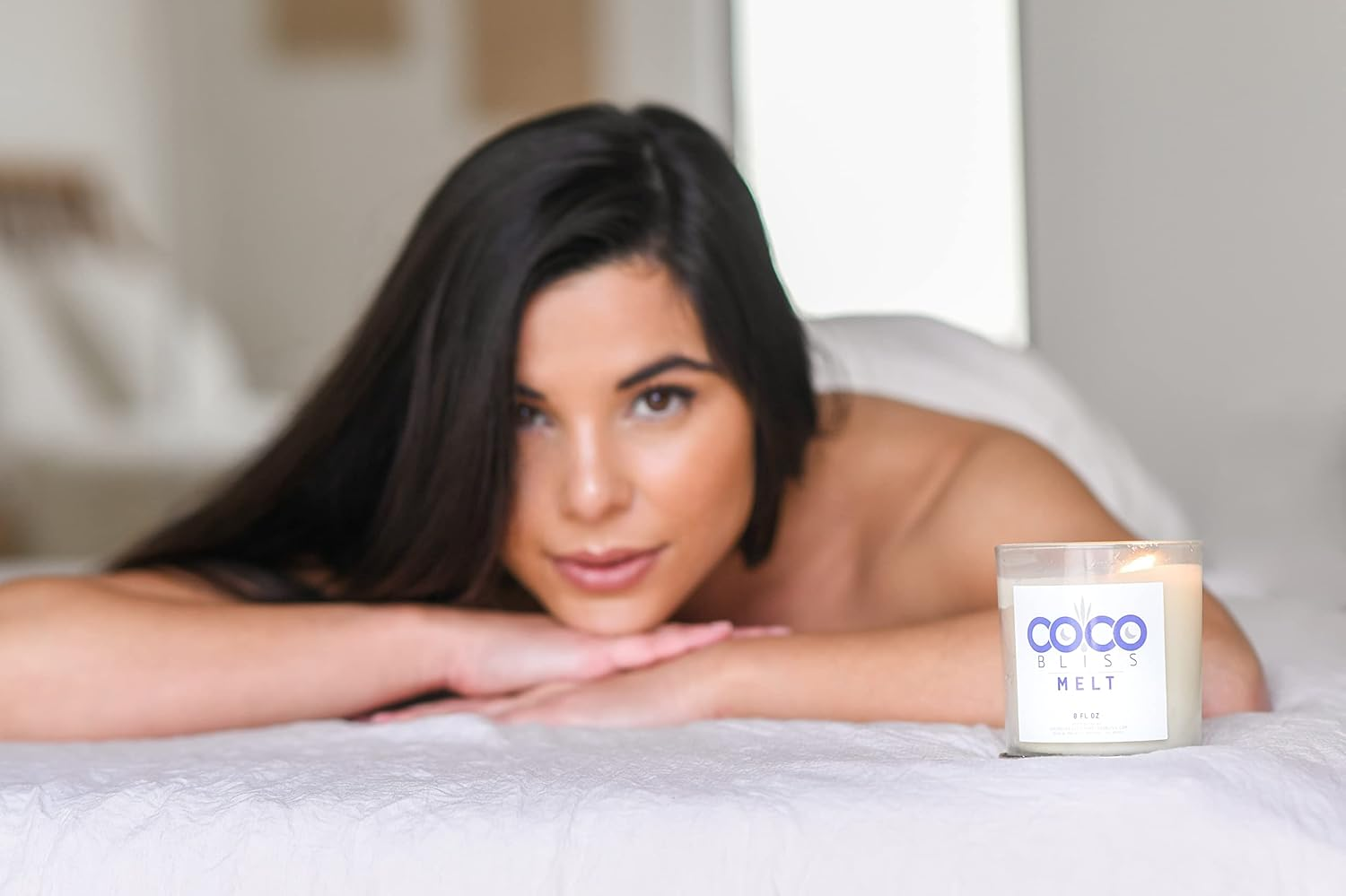 Coco Bliss Melt - Massage Candle Natural Coconut Moisturizing Body Oil Candles for Women, Men & Romantic Couples | Body Essential Oil Candle Vanilla Scent, Vitamin E Almond Oil, Cocoa Butter - 8Oz image number 1