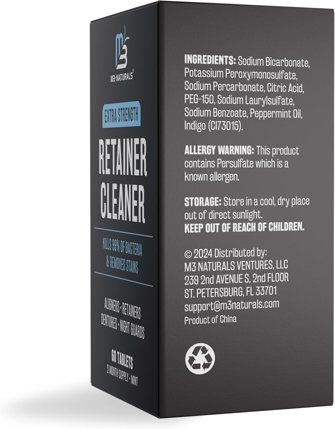 Retainer Cleanser Tablets Cleaner FSA HSA Approved Remove Odors Discoloration Stains and Plaque 2 Month Supply Denture Cleansers Retainers Mouth Guards Denture Bath Mint by M3 Naturals image number 1