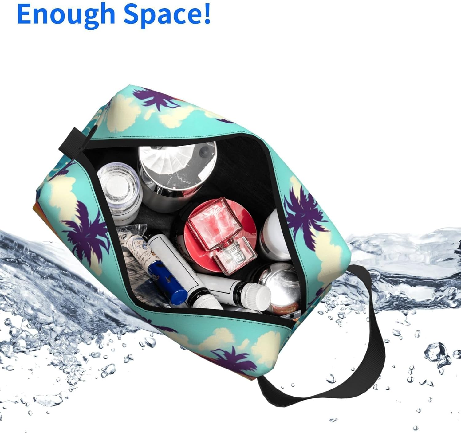 Hawaiian Surfer on Wavy Print Toiletry Bag for Men, Cosmetic Bag Spacious Capacity Travel Toiletry Bag for Women, White, One Size image number 6