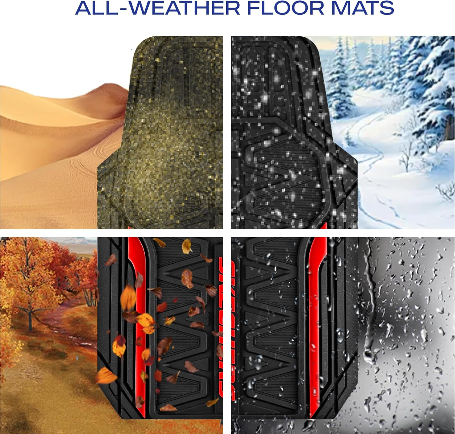 Skechers Car Floor Mats,Heavy Duty Rubber Car Mats Full Set,All -Weather Car Mats,Waterproof Trim-To Fit Universal Floor Liner Car Accessories,Automotive Floor Mats for Cars Trucks Suv,Red