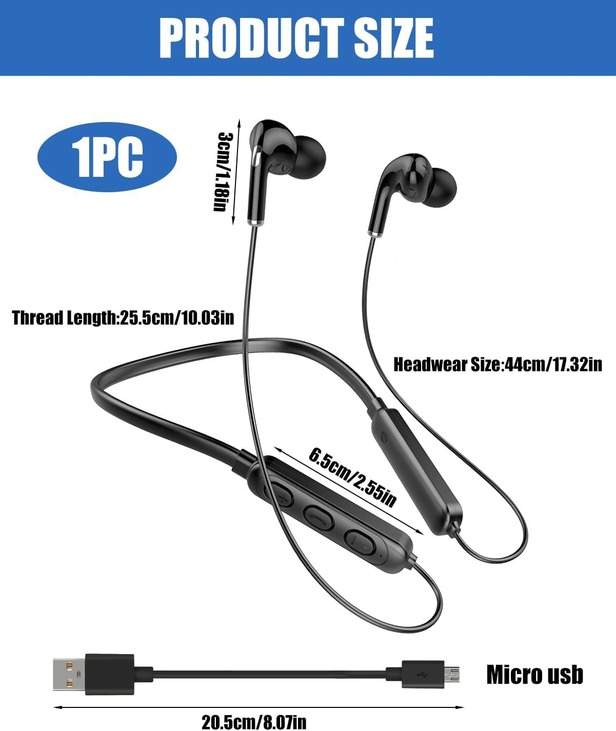 Bluetooth 5.1 Neckband Earphones Bluetooth Earphones Wired Sport with Noise Cancelling Mic, Magnetic Headset Lightweight Neckband Headset for Running Waterproof Sweat for Cycling Workout GYM Home image number 3