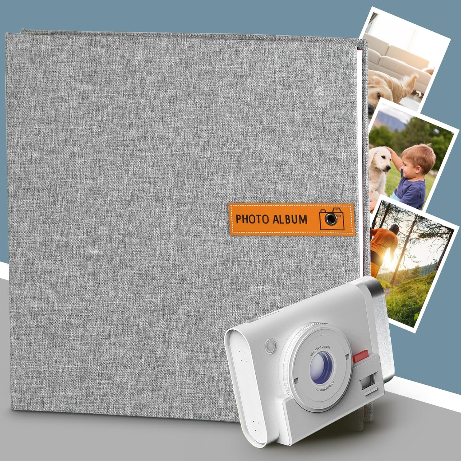 Large Photo Album Self Adhesive 60 Pages with Stickers, DIY Album Scrapbook for 3X5 4X6 5X7 8X10 Pictures (Grey) image number 3