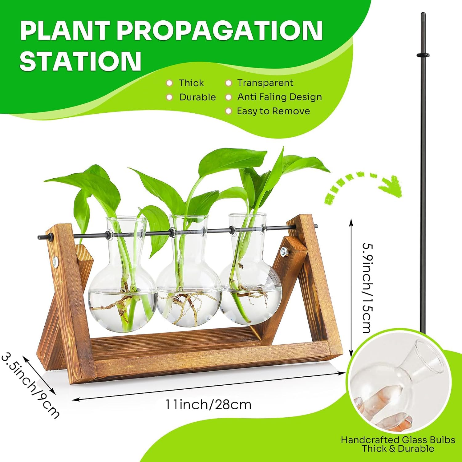 Propagation Station Plant Terrarium with Wooden Stand, Desktop Propagation Stations Glass Hydroponics Terrarium Planter Holder for Gardening Office Home Decor(3 Bulbs Vase) image number 5