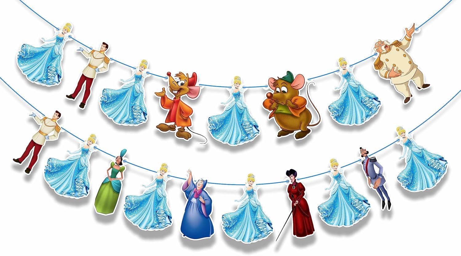 Cinderela Garland Decorations for Princess Birthday Parties, Fairy Tale Celebrations, and Royal Events &ndash; Elegant Blue and Silver Banner with Castle, Glass Slipper, and Crown Designs image number 5