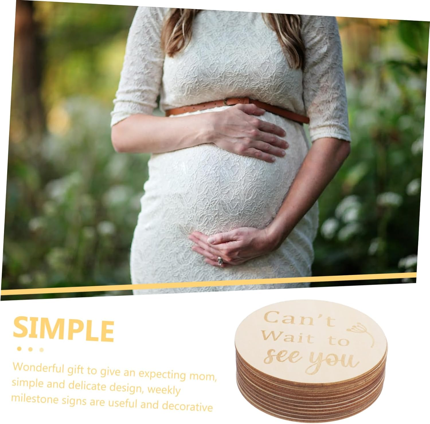 11Pcs Double Sided Wooden Weekly Milestone Discs Pregnancy Journey Milestone Markers Adorable Milestone Signs for Growth Tracking Shower Present and Photo Prop image number 6
