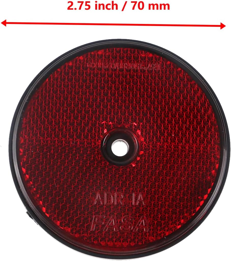 KUMGROT 2 PCS round Reflector Road Safety Stick-On Rear Reflectors for Trailer Caravan Truck Lorry or Agricultural Machines Red