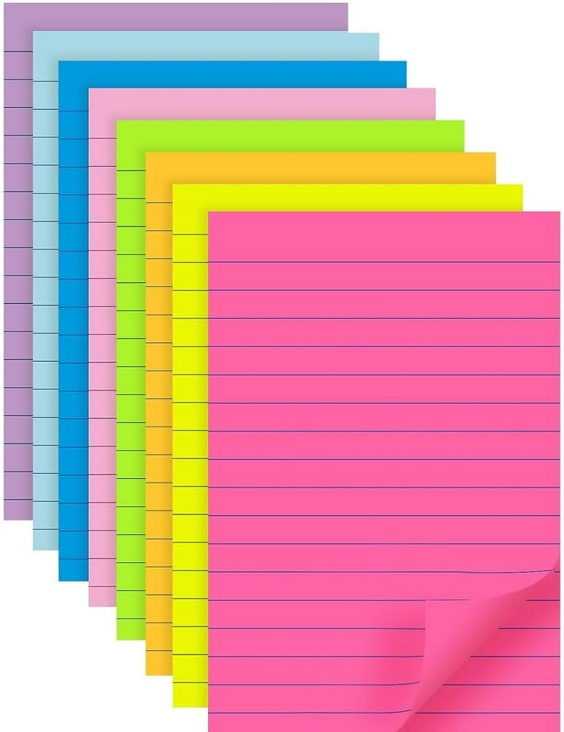 (8 Pads) Lined Sticky Notes 4X6 in Post, 8 Colors Self Sticky Notes Pad Its, Bright Post Stickies Colorful Big Rectangular Sticky Notes for Office, Home, School, Meeting (Style 1, 40 Sheets/Pad) image number 2
