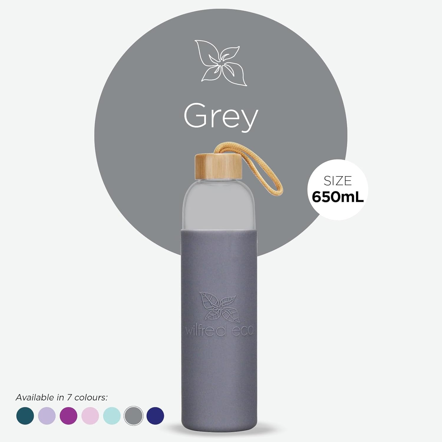 Wilfred Eco 650Ml Portable Glass Water Bottle with Protective Silicone Sleeve | Leakproof | BPA Free | Dishwasher Safe | Reusable | Slimline for Convenience (Bold Grey) image number 6