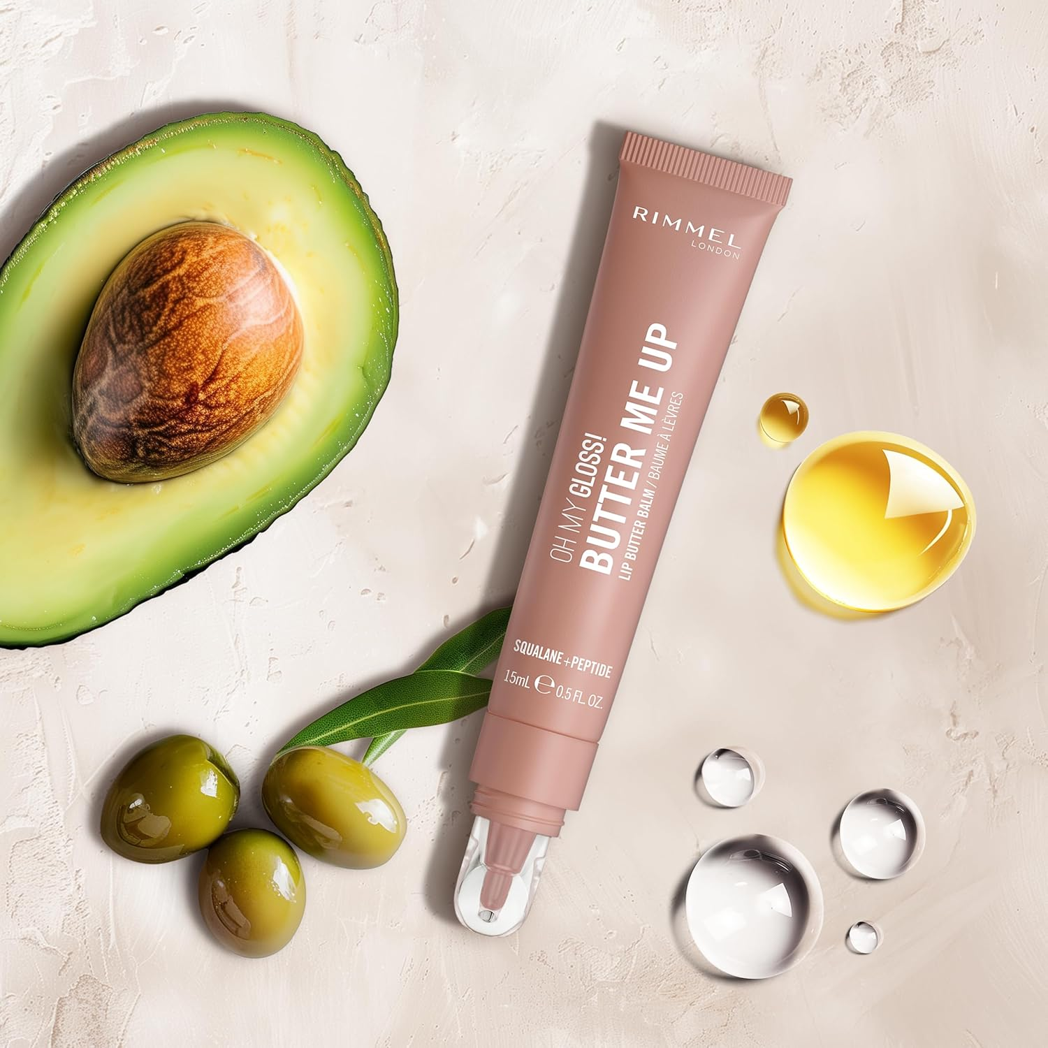 Rimmel London Oh My Gloss Butter Me up Lip Butter Balm 004 Mellow Mocha, Hydrating Lip Balm, Tinted Lip Balm, Lip Care, Hydration, Nourishing, Squalene, 15Ml (0.53Oz)