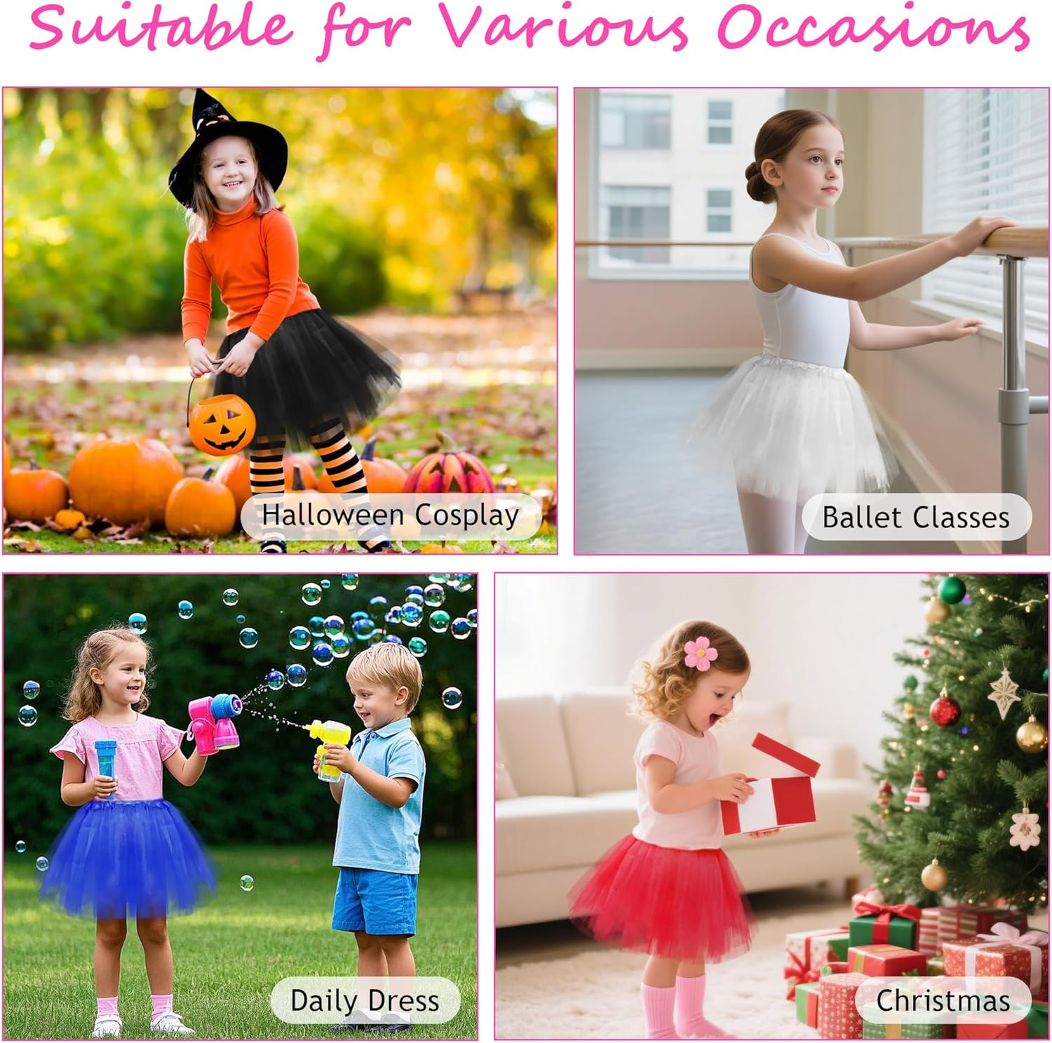 Tutu for Toddler Girls 4-12 Yrs 3 Layer Kids Tutu Skirts Tulle Ballet Tutus Dress up for Party Halloween Costume - Orange image number 5