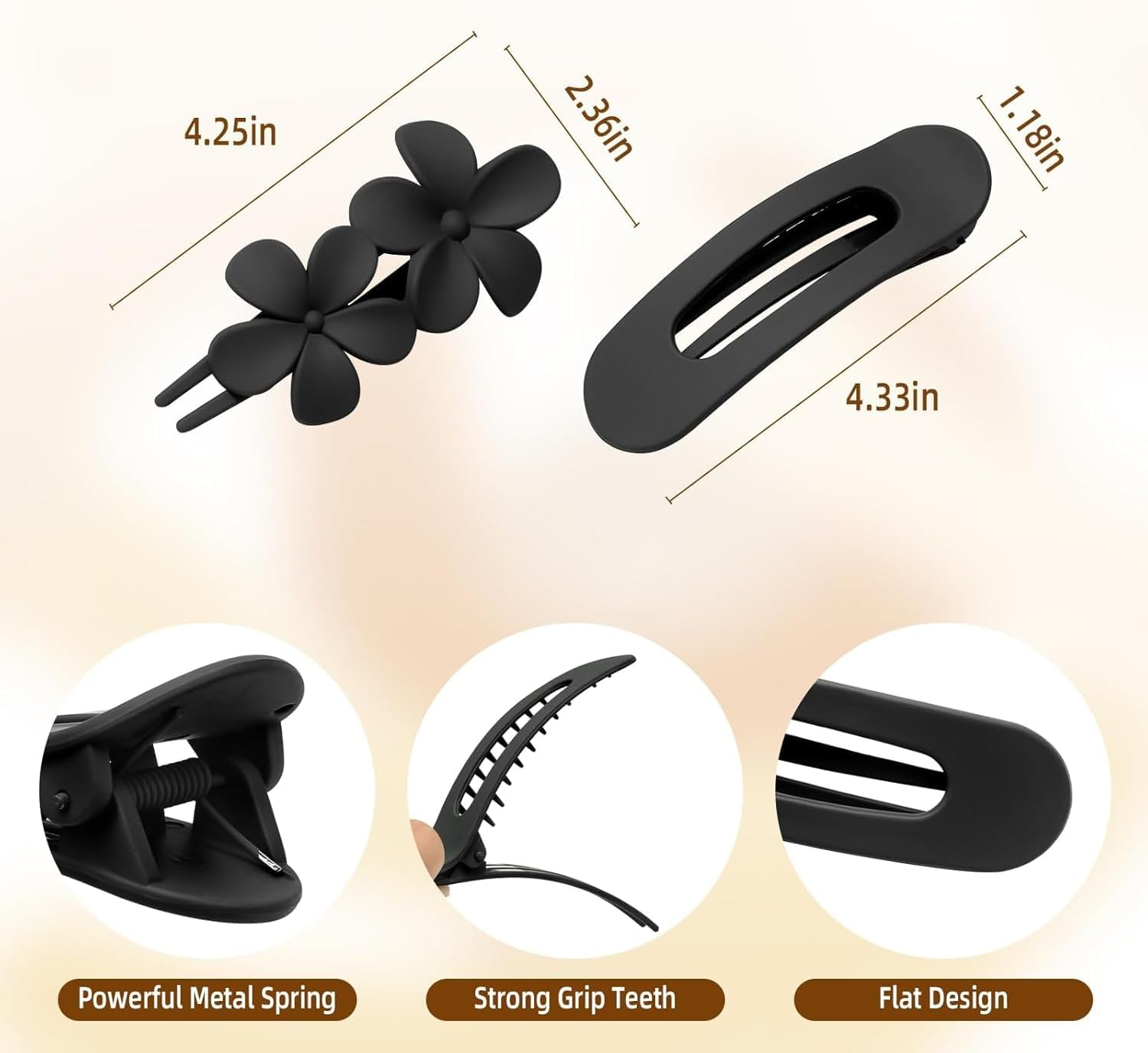 6Pcs Lay down Hair Claw Clip Flat Hair Clip,Flat Claw Clips Flower Hair Clips,Flat Hair Clip Lay down Flower Hair Claw Clip,French Flat Hair Clip Lay Flat Claw Clip Flower Flat Hair Clip for Girls image number 1