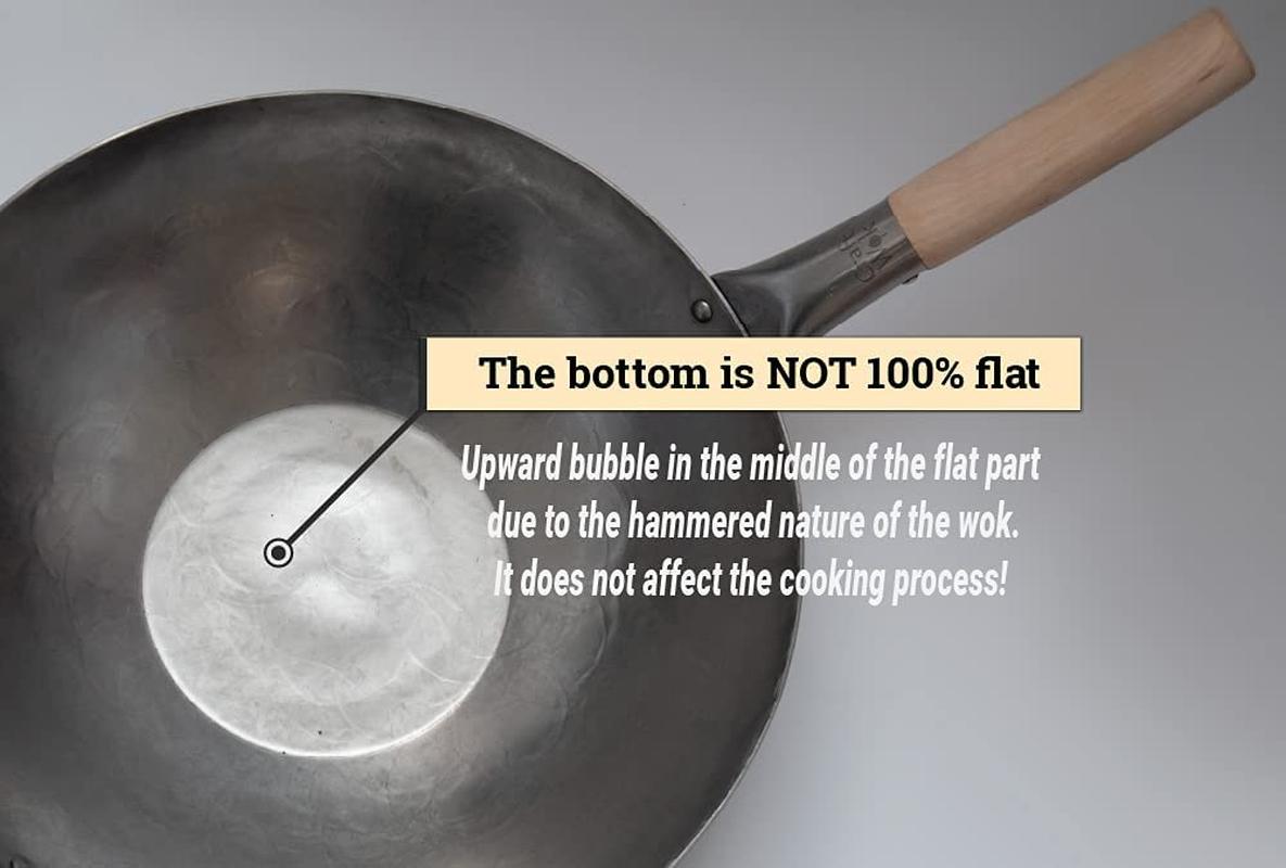 Craft Wok Flat Hand Hammered Carbon Steel Pow Wok with Wooden and Steel Helper Handle (14 Inch, Flat Bottom) / 731W316 image number 5
