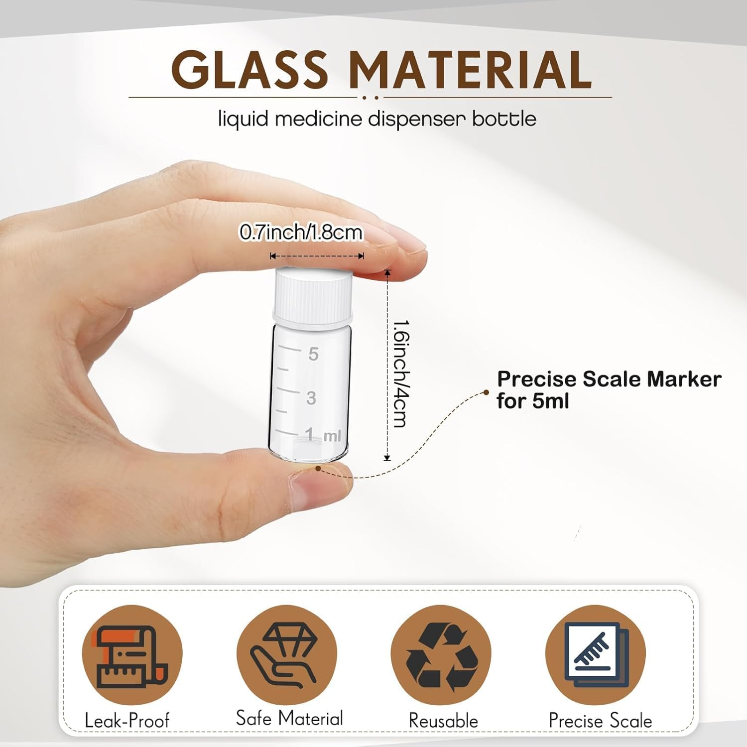 10 Pcs Liquid Medicine Travel Container Glass,Liquid Containers Small Single Dose Medicine Bottles Dispenser, and Leak-Proof Plug Travel Essentials Accessories(Clear,5Ml) image number 3