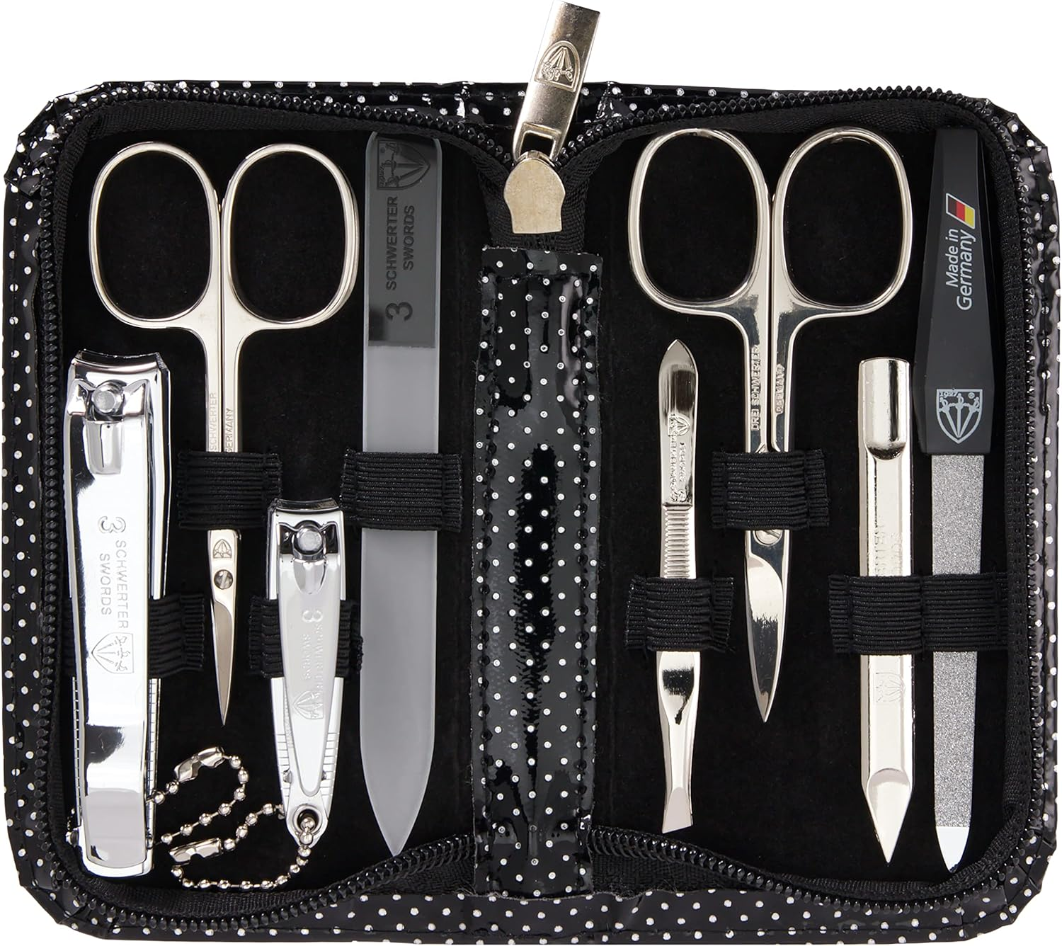 3 Swords Germany - Brand Quality 10 Piece Manicure Pedicure Grooming Kit Set for Professional Finger & Toe Nail Care Scissors Clipper Fashion Leather Case in Gift Box, Made by 3 Swords (00286)