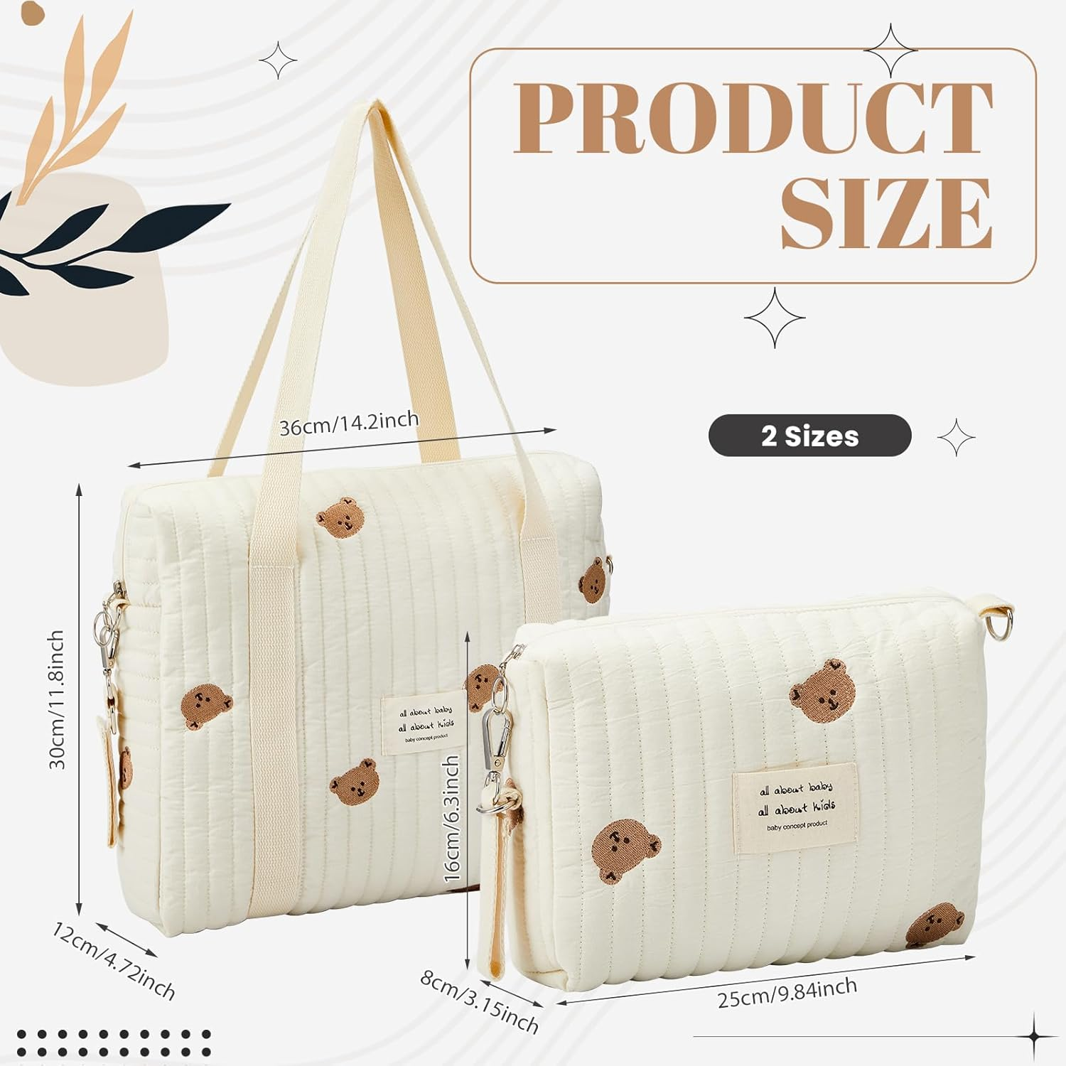 2 Pcs Diaper Bag Tote for Baby Small Multifunction Maternity Bag Quilted Cotton Cute Stroller Storage Bag Travel image number 2