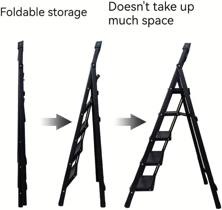 5 Step Ladder, Folding Step Stool with Wide Anti-Slip Pedal,Portable Lightweight Ladder with Tool Tray, for Home,Kitchen, Garden and Office, Holds up to 330Lbs image number 4