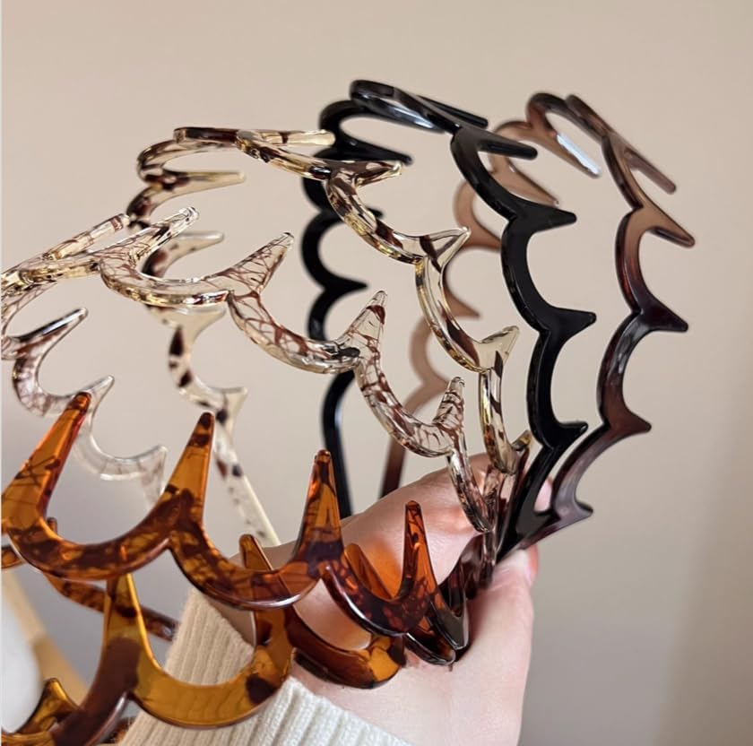 Zig Zag Headbands, 6 Piece Wavy Hair Comb Shark Tooth Headbands,Zigzag Shark Tooth Headbands Comb,Wavy Zigzag Plastic Hair Hoops,Plastic Zig Zag Headbands with Teeth for Women or Girls image number 1