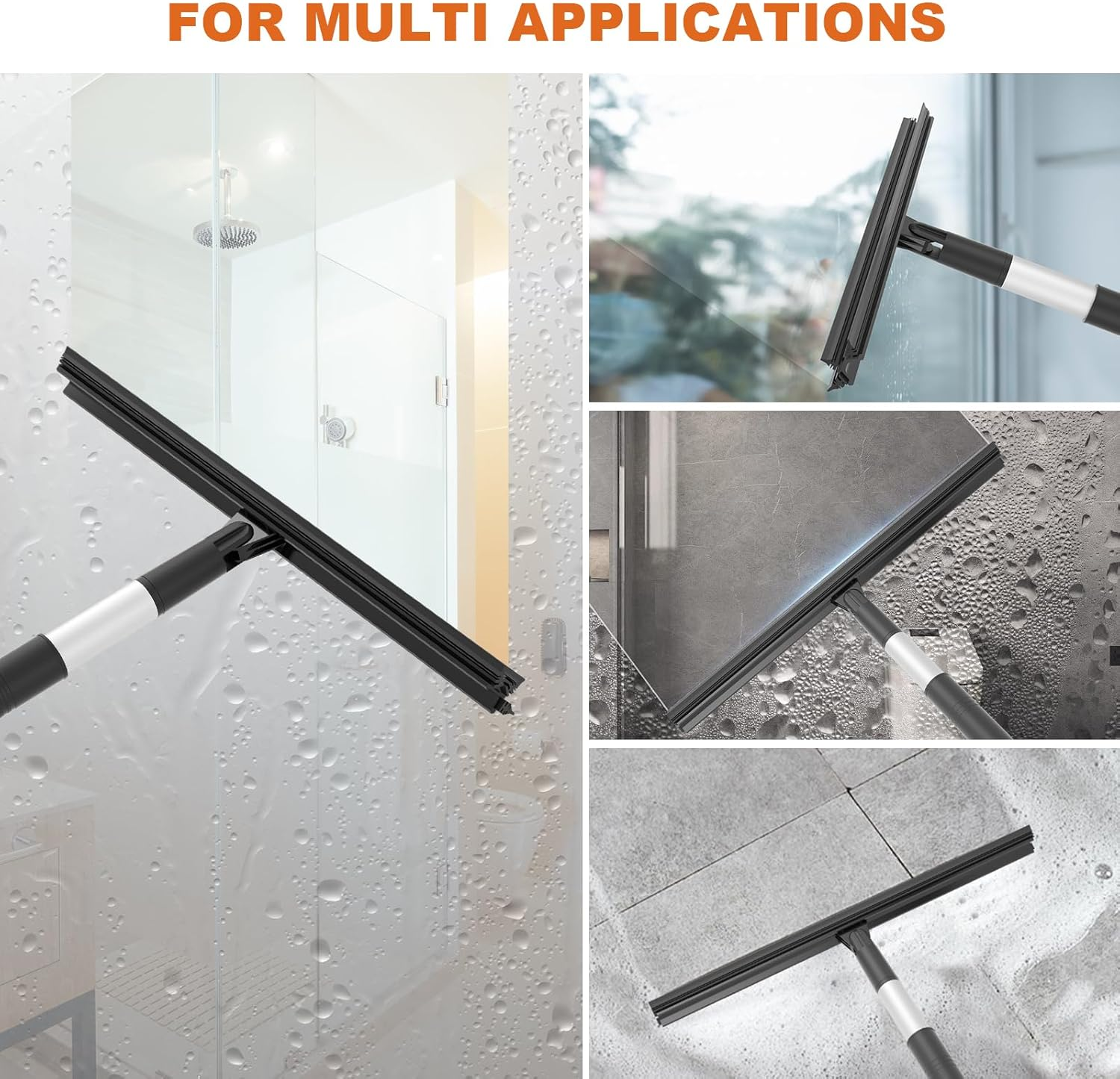 TMA All-Purpose Shower Squeegee, Silicone Glass Doors Squeegee, Bathroom Cleaner Tool for Shower Doors, Windows, Mirrors, Tiles and Car Window, Black image number 1