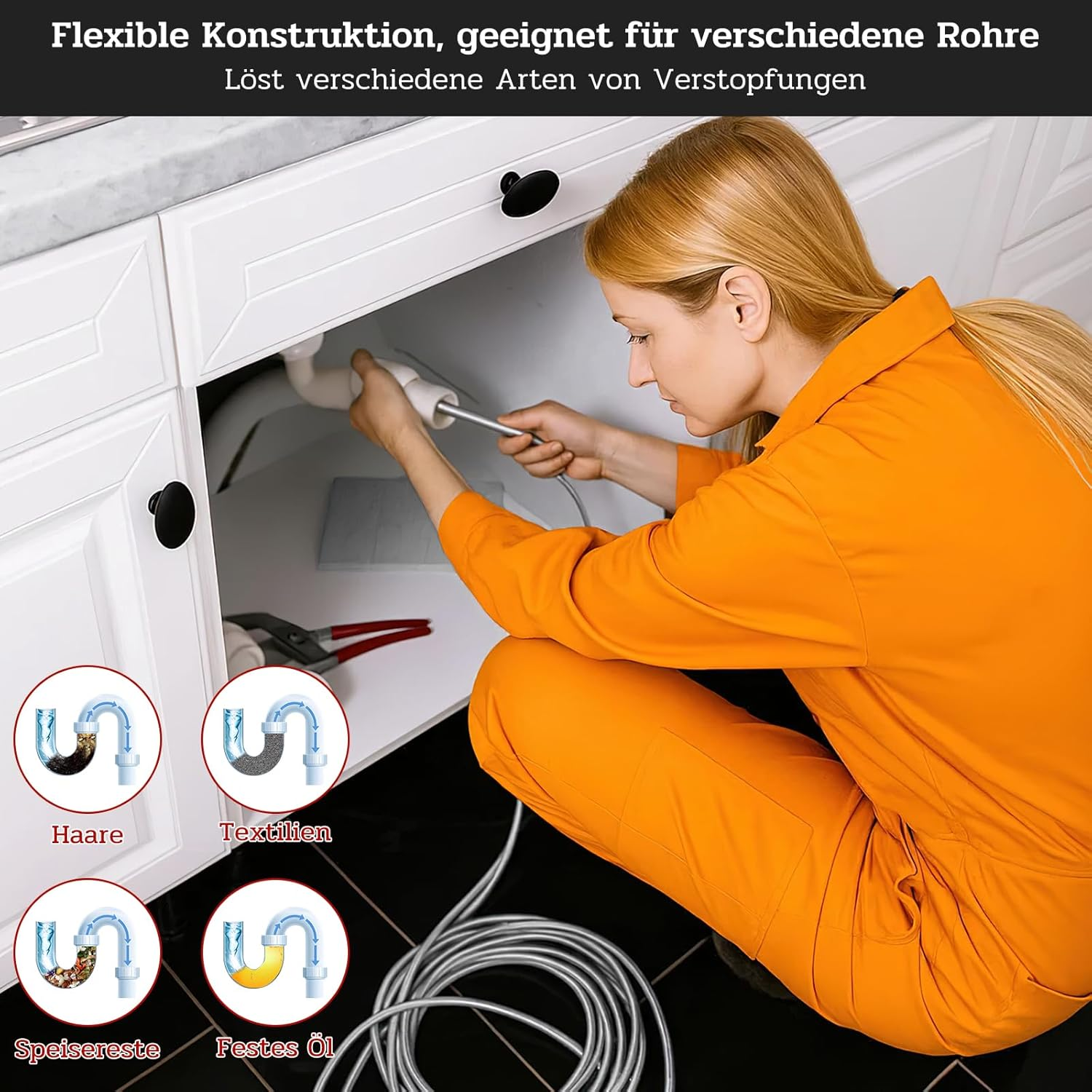 Pipe Cleaning Shafts 5 Meter Spiral Drain Cleaner with Drill Manual Operation Suitable for Sinks, Bathtubs, Toilets and Shower Rooms image number 5