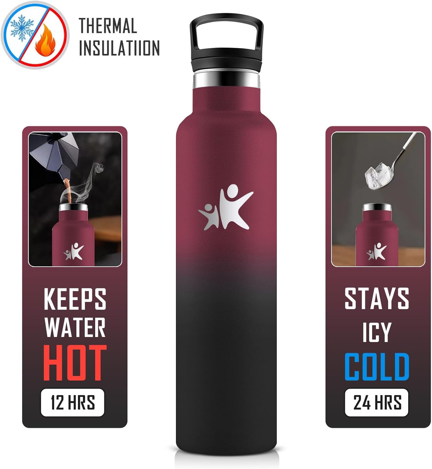 Kollykolla Stainless Steel Drinking Bottle, 1 Litre, Leak-Proof Water Bottle with Straw, Suitable for Carbonated Drinks, Vacuum Thermos Flask, Bpa-Free, Water Bottle for Adults, Sports, Fitness, Gym