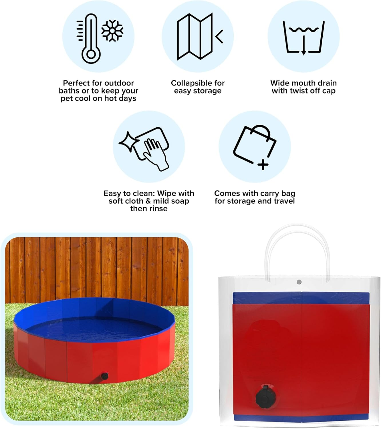 Pet Pool and Bathing Tub-Foldable with Carrying Bag Included, Travel Friendly Tub for Bathing or Playtime-For Dogs, Cats and More, 47X12 by Petmaker