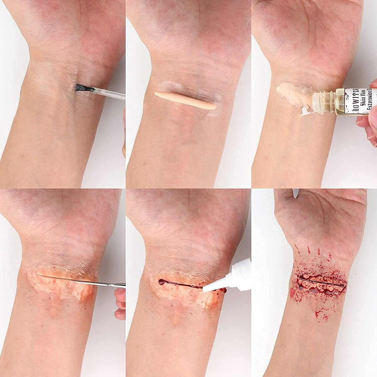 Bowitzki Halloween SFX Makeup Kit Scar Wax Special Effect Makeup,Scab Blood + Spirit Gum + Skin Wax + 2 Stipple Sponges + Extension Oil + Spatula + Fake Blood image number 5