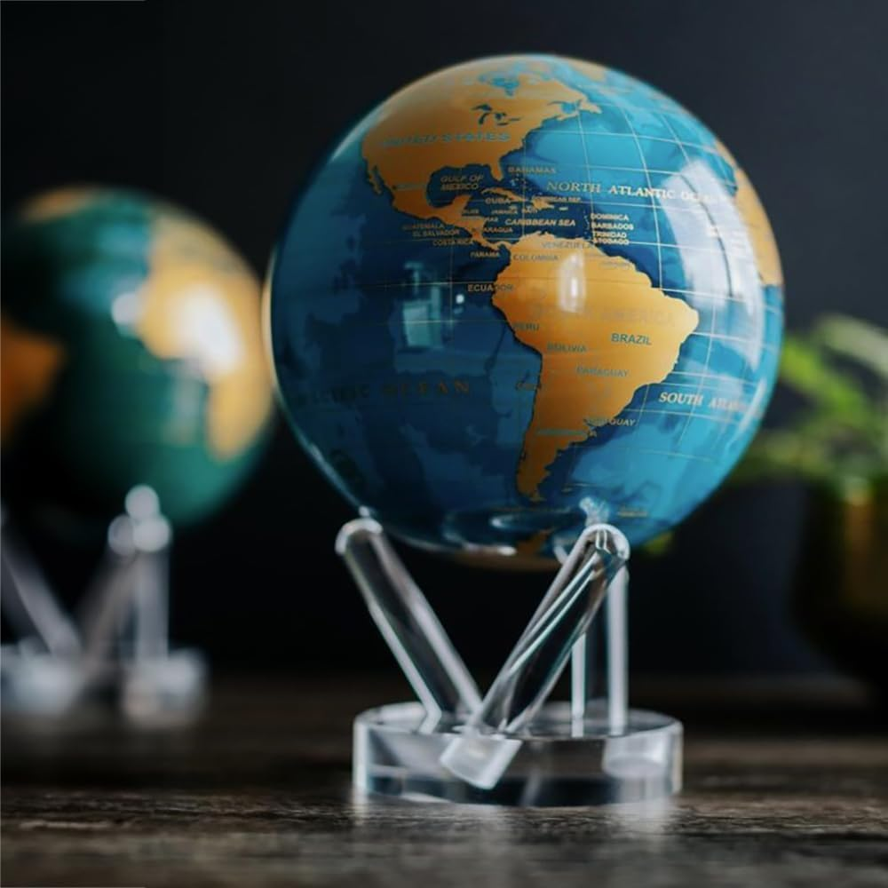 MOVA Blue and Gold Solar-Powered Rotating Globe 8.5&rdquo; | Desk Decor with Stand | No Batteries Needed | Modern Map Accent for Home or Office image number 1