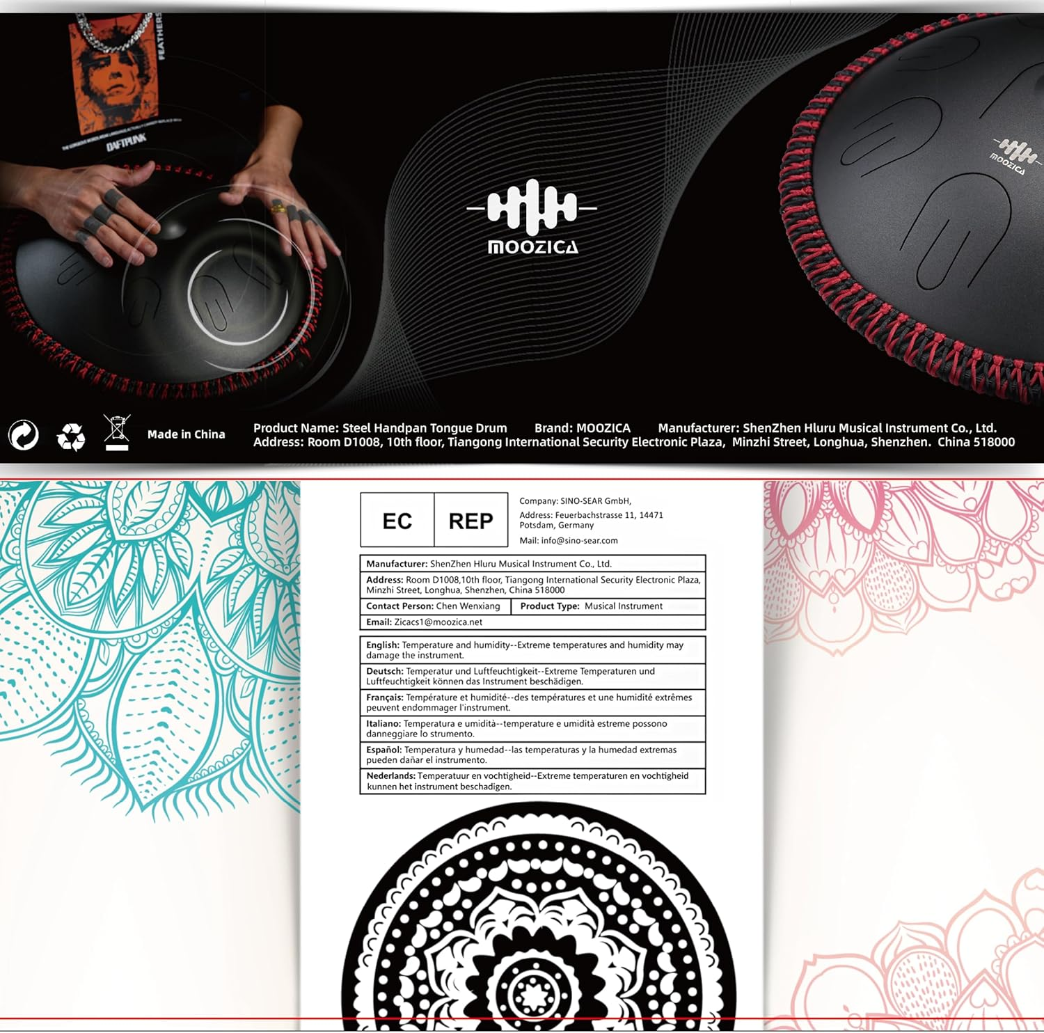 MOOZICA 15 Inch Steel Handpan Tongue Drum - 15 Notes in C Major 432Hz Tongue Drum with Octave Overtone Design - Professional Percussion Tongue Drum Instrument with Carry Bag White - Black image number 5