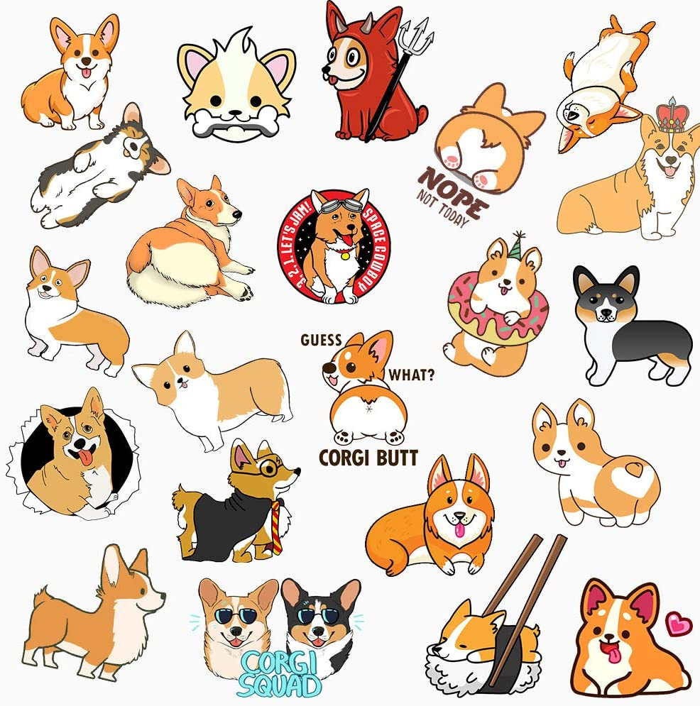 50 Pcs PVC Waterproof Laptop Stickers, Cute Corgi Animal Car Vinyl Decals Anti-Sunlight for Water Bottle Bumper Motorcycle Skateboard Luggage image number 3