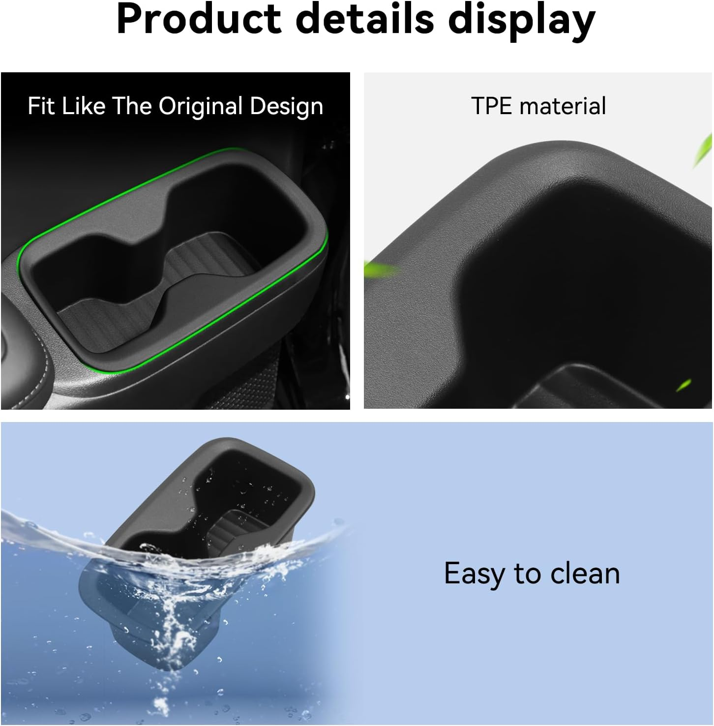 LUCKEASY 2PCS 3Rd Row Cup Holder Insert for Hyundai Santa Fe 6/7 Seat 2024 2025 Drink Limiter Interior Accessories TPE Black image number 3