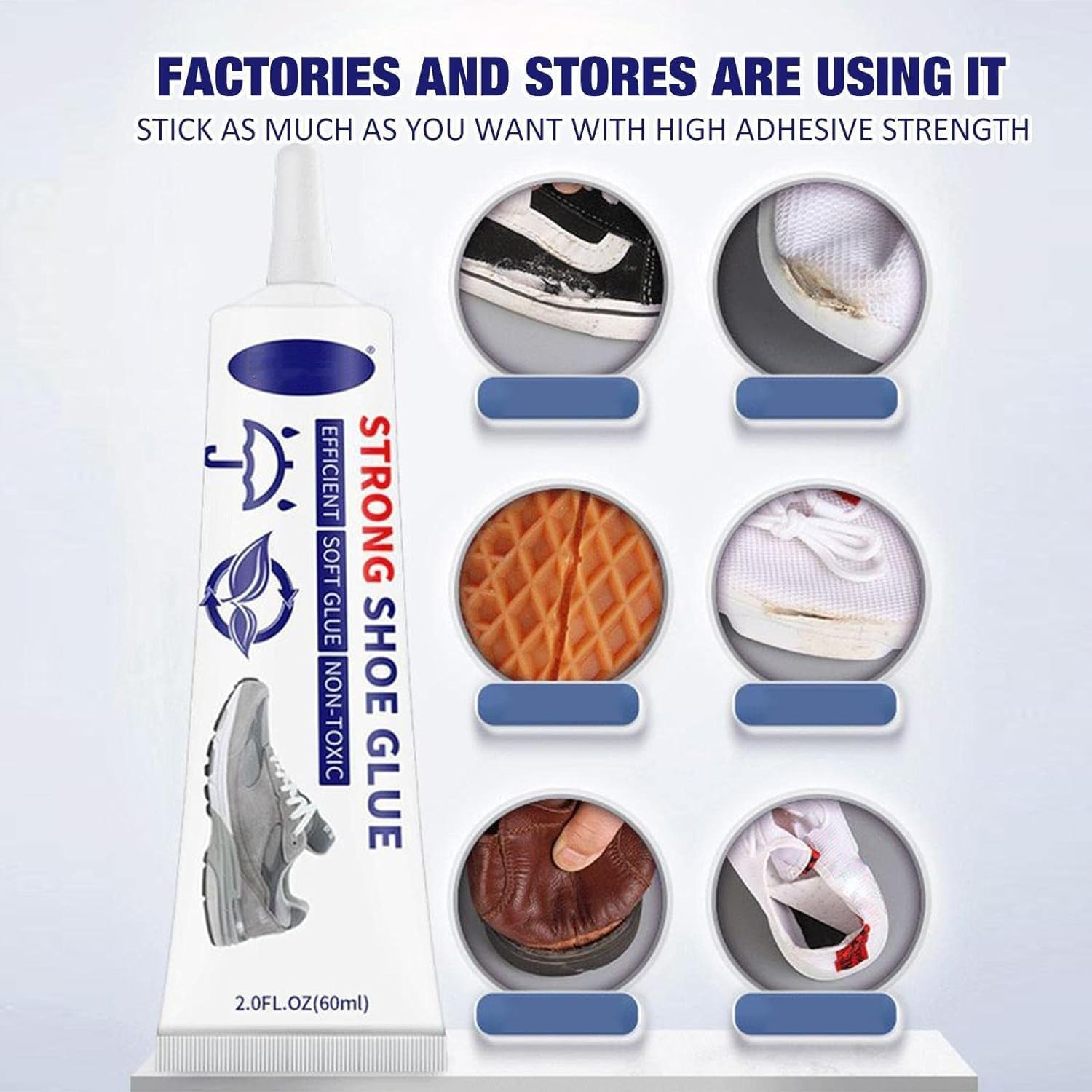 Extra Strong Permanent Shoe Repair Glue Adhesive - Waterproof, Flexible, Crystal Clear - 120Ml (2X60Ml) for Trainer, Boot, Leather, Rubber, Canvas, Heels, Vinyl image number 3