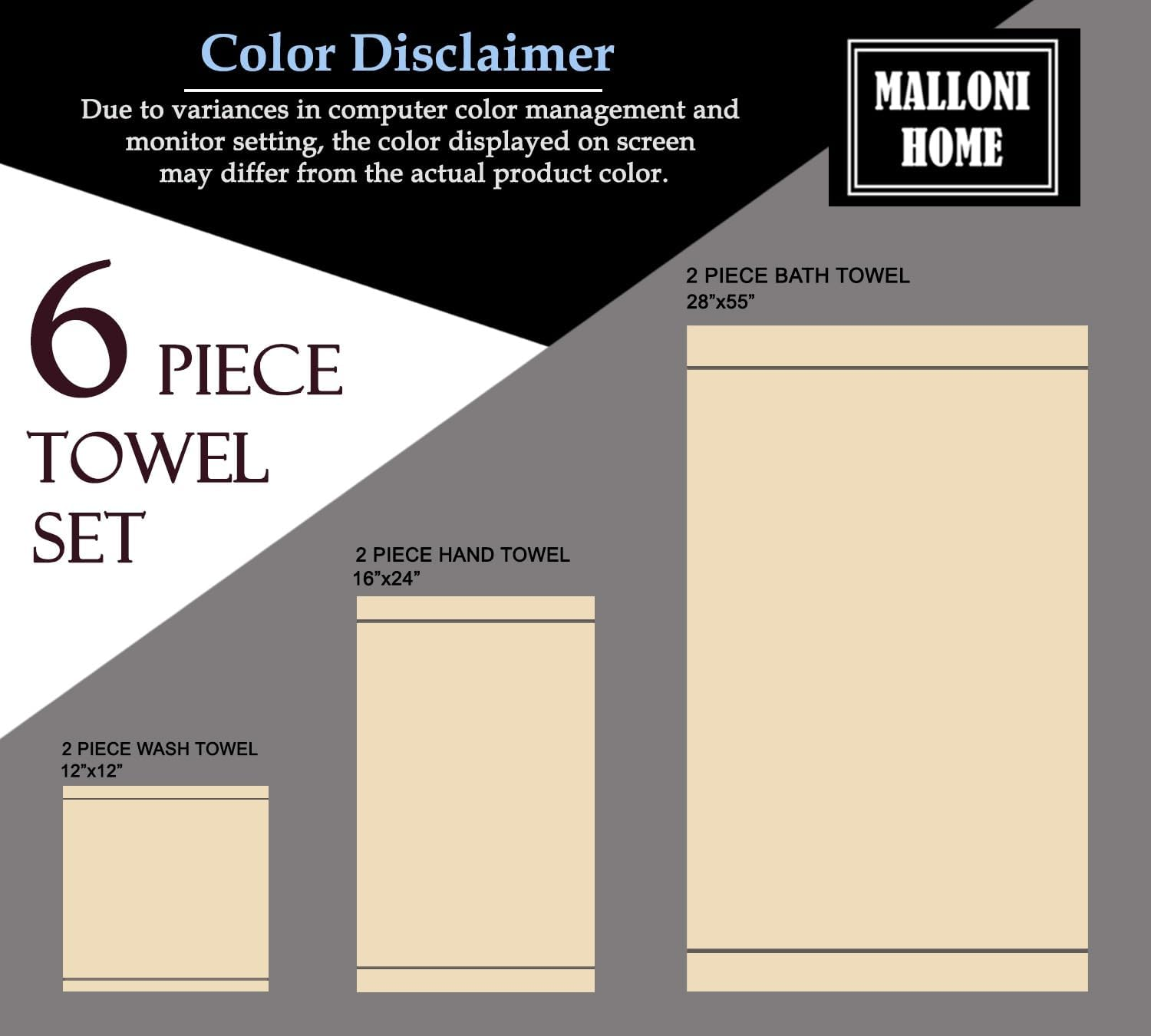 MALLONI HOME Ultra Soft 6 Pack Cotton Towel Set, Contains 2 Bath Towels 28X55 Inch, 2 Hand Towels 16X24 Inch & 2 Wash Coths 12X12 Inch, Ideal Everyday Use, Compact & Lightweight - Black image number 1