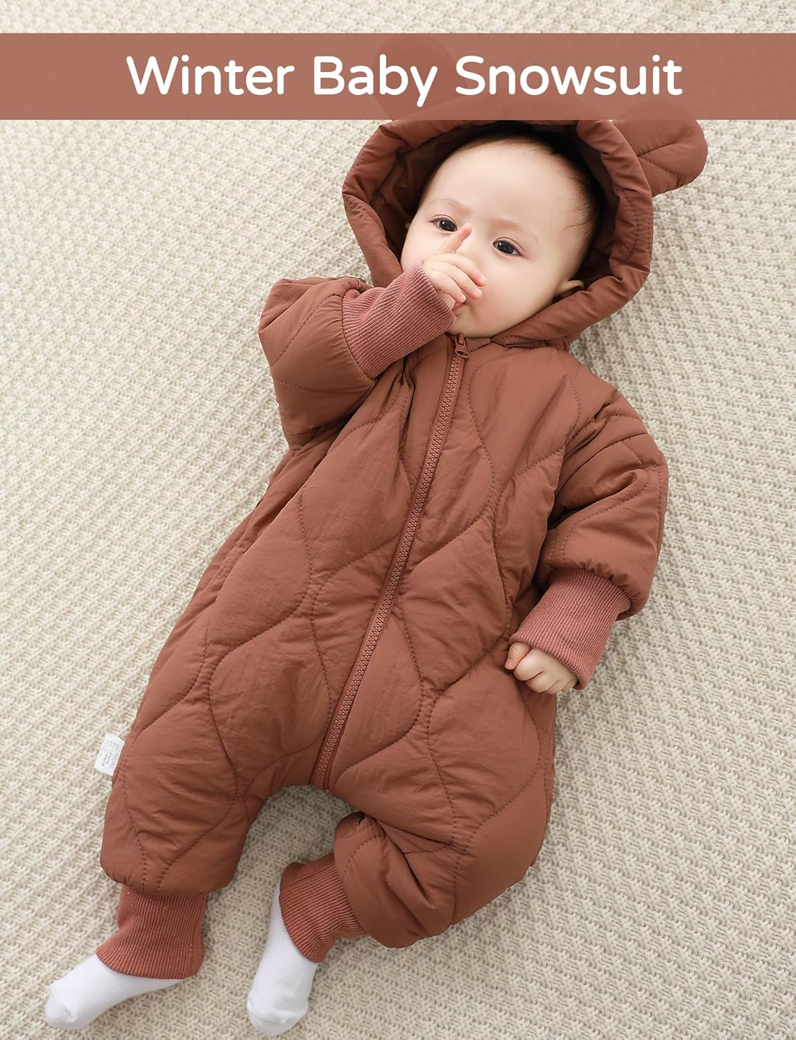 KEOYA Baby Girls Boys Winter Snowsuit Warm Fleece Lined Romper Zipper Padded Thick Puffer Jumpsuit image number 2