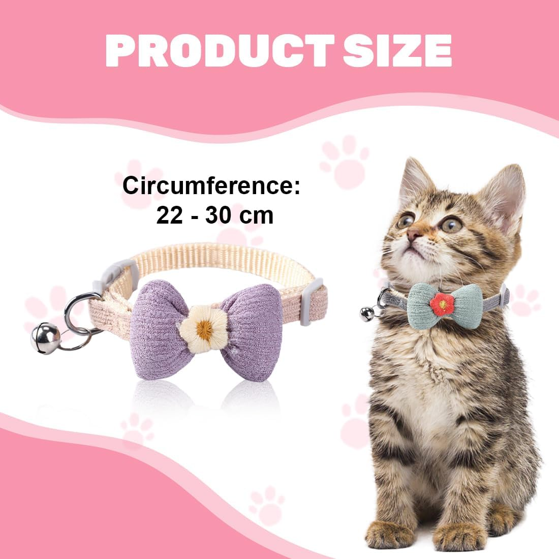 JEYORZY Pack of 3 Soft Cotton Cat Collar with Removable, Hand-Tied Bow, Kitten Collars with Quick Release and Bell, Collars Adjustable Cat Collar Cute Kitten Collar