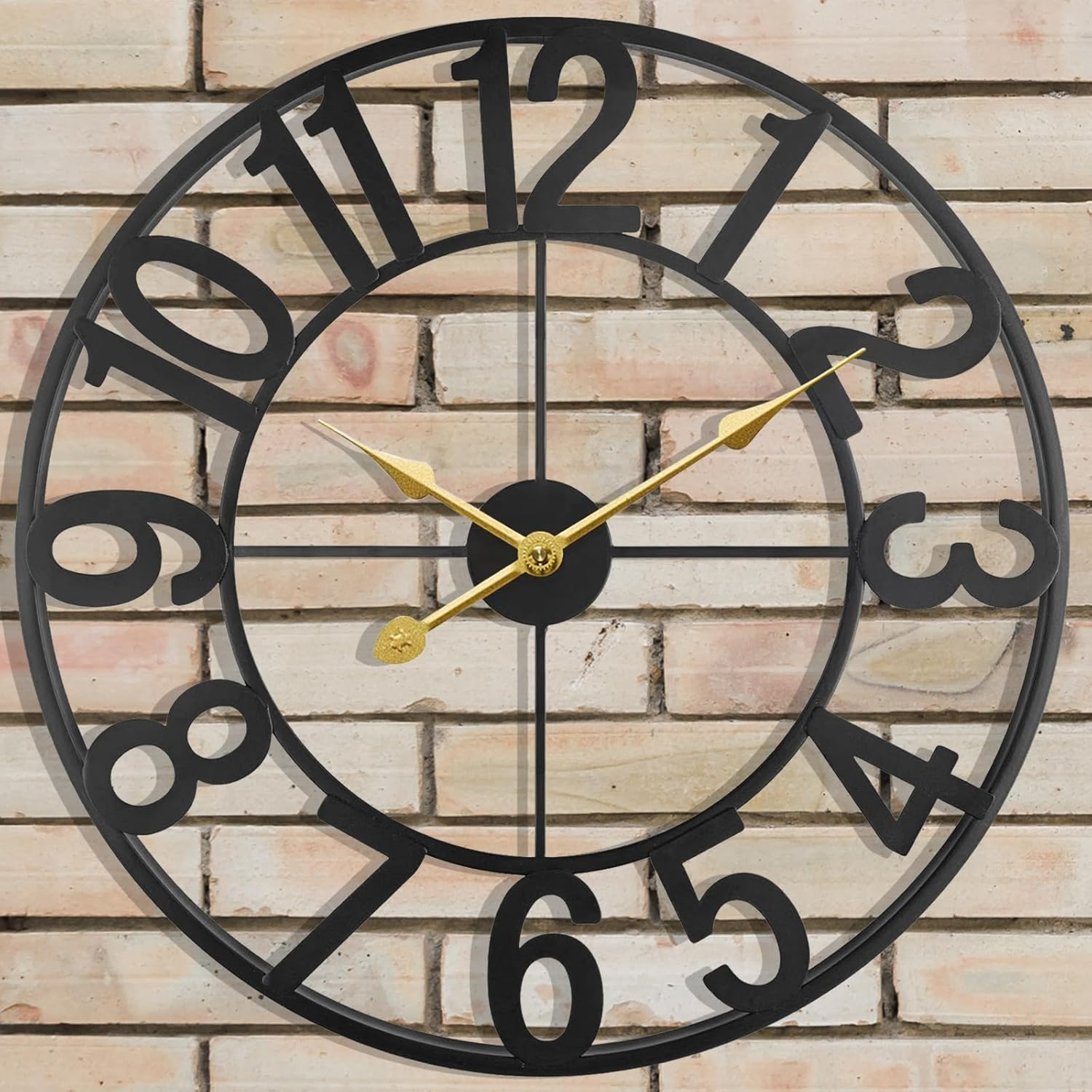 SUKYING Large Outdoor Clock, Silent Non-Ticking Battery Operated Outdoor Wall Clock, Black Modern Metal Wall Clock for Patio, Porch, Pool Area, Kitchen, Bedroom, Living Room, Farmhouse Decor - 16 Inch