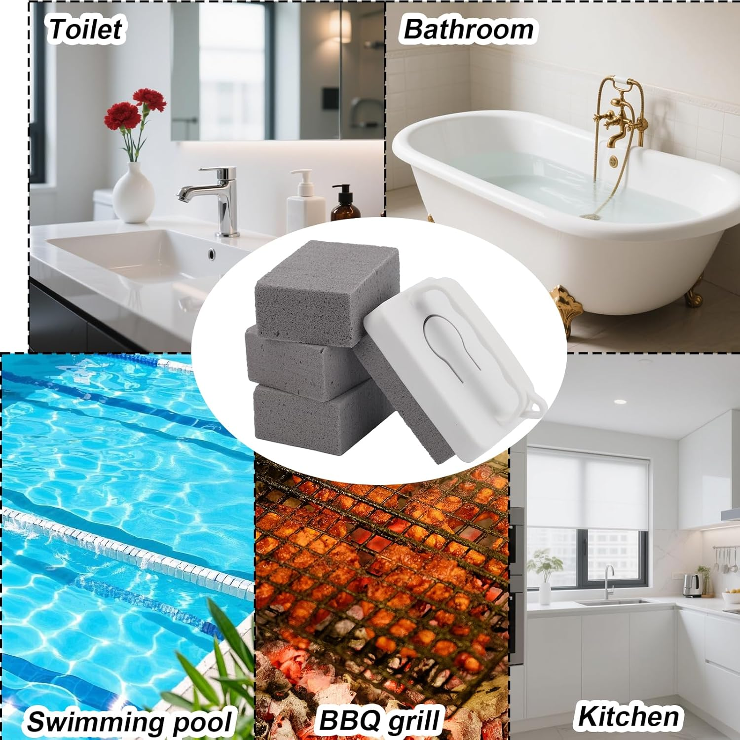 BOXOB 6Pcs Pool Cleaning Block with Handle, Pool Pumice Stone Barbecue Cleaning Brick Stain Remover Stones for Bathroom Kitchen Spa Sink Tile Grout Concrete image number 3