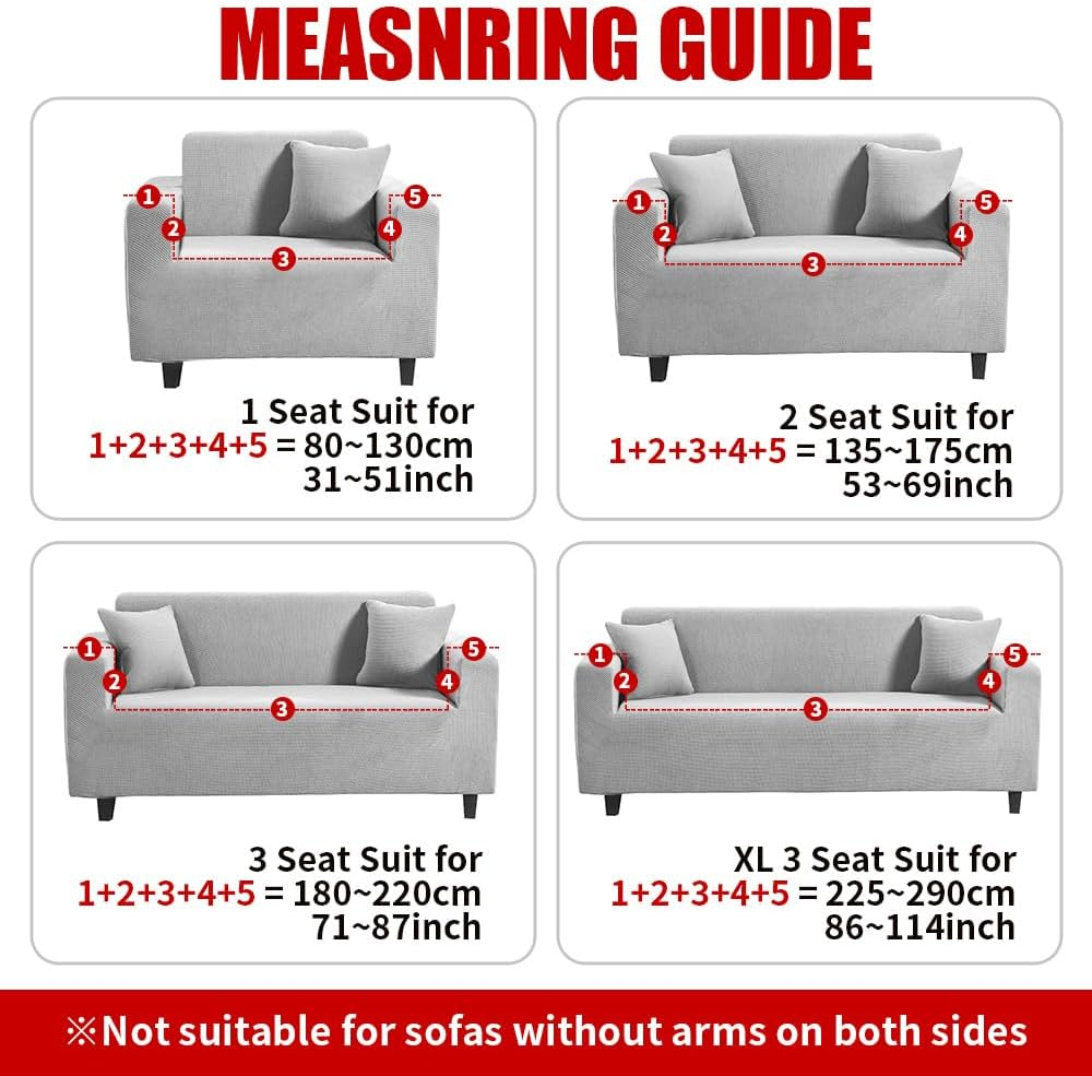 High Stretch Jacquard Sofa Cover Machine Washable Stylish Furniture Cover Anti-Slip Foams Strips with Elastic Bottom Suitable for Various Styles (Cream, 3 Seater (180-220Cm)) image number 7