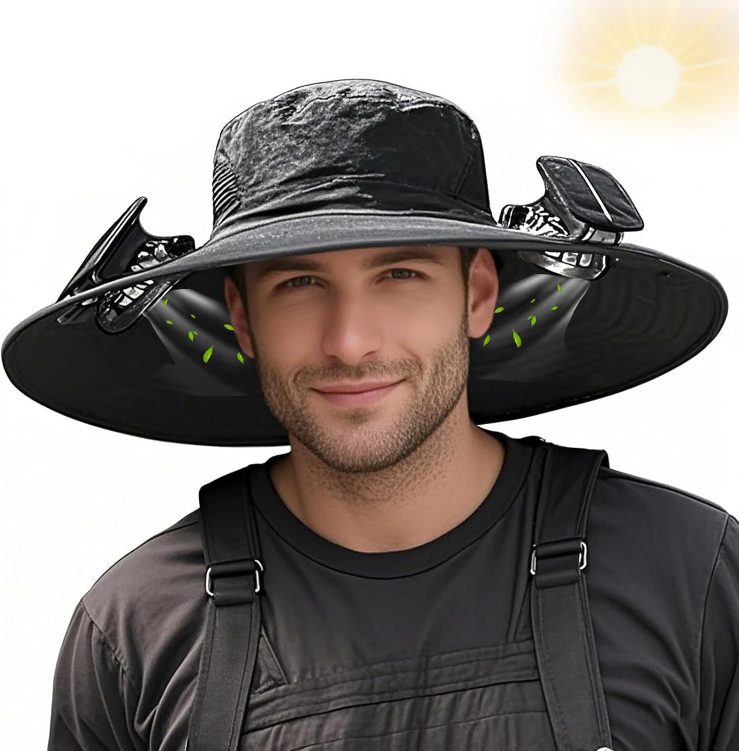 Wide Brim Solar Fan Hat, Solar Powered Hat Fan, for Hiking, Camping and Fishing